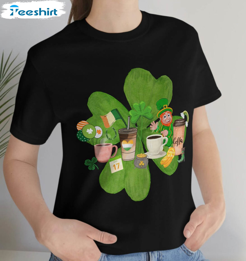 St Patricks Day Coffee Shirt, Trending Short Sleeve Sweatshirt