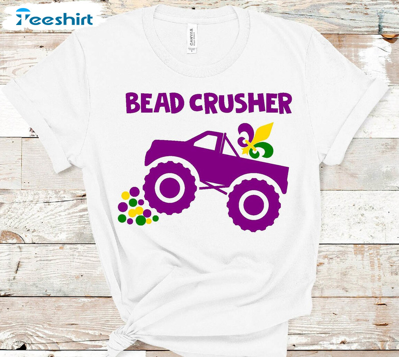 Bead Crusher Cute Shirt, Vintage Mardi Gras Short Sleeve Crewneck