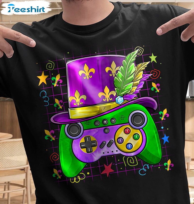 Mardi Gras Video Game Shirt, Trending Jester Hat Mardi Gras Unisex T-shirt Tee Tops