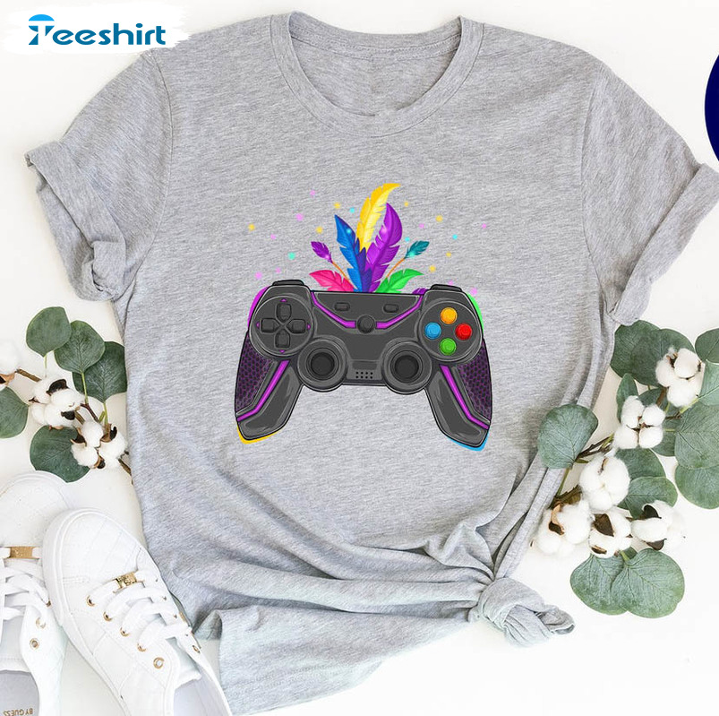 Mardi Gras Video Game Controller Shirt, Funny Jester Hat Tee Tops Unisex Hoodie