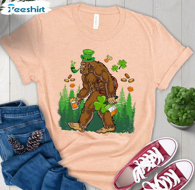 Bigfoot Shamrock Funny Shirt, Trending Lucky Charm Irish Day Unisex T-shirt Unisex Hoodie