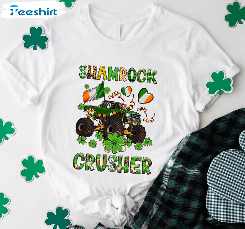 St Patricks Crusher Shirt, Lucky Shamrock Crusher Short Sleeve Crewneck