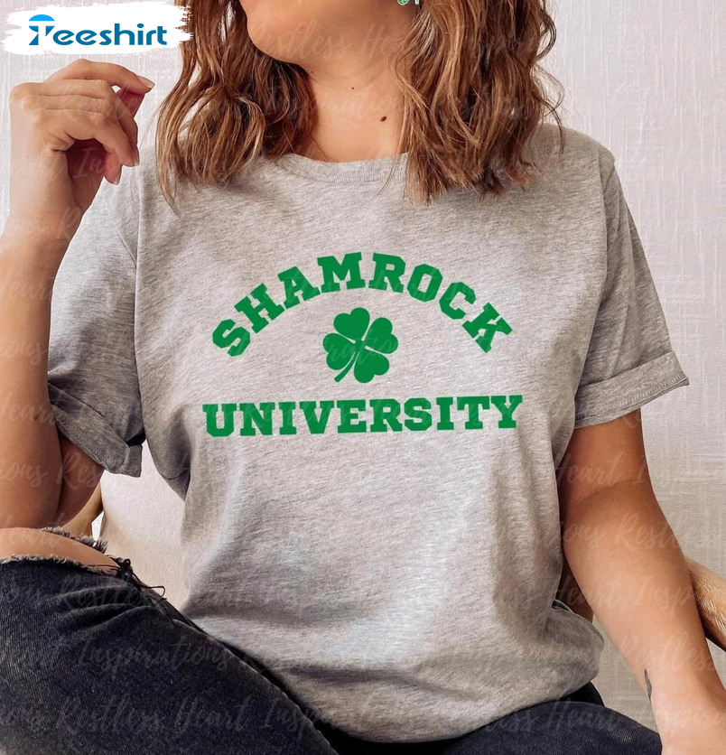 Shamrock University Shirt, St Patricks Day Irish Short Sleeve Crewneck