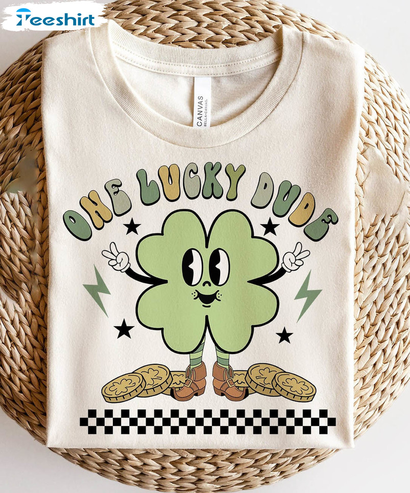 One Lucky Dude Funny Shirt, St Patricks Day Vintage Long Sleeve Unisex Hoodie