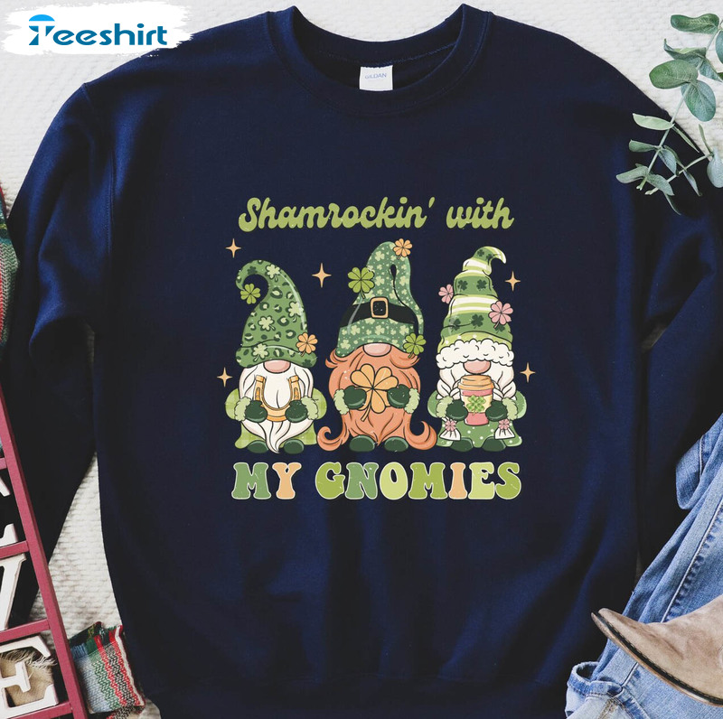 Shamrockin With My Gnomies Trendy Shirt, Vintage Crewneck Unisex Hoodie