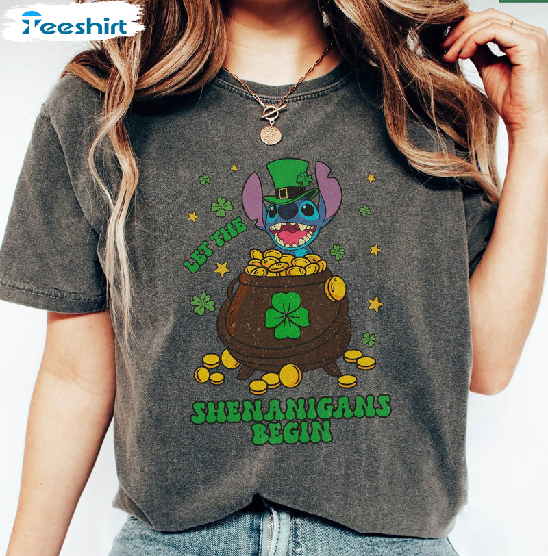 Retro Stitch Let The Shenanigans Begin Shirt, Disney St Patricks Day Long Sleeve Unisex T-shirt