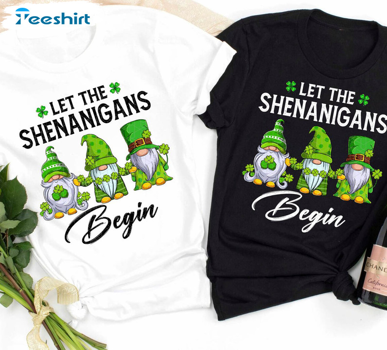 Let The Shenanigans Begin St Patricks Day Shirt, Funny Gnome Long Sleeve Unisex T-shirt