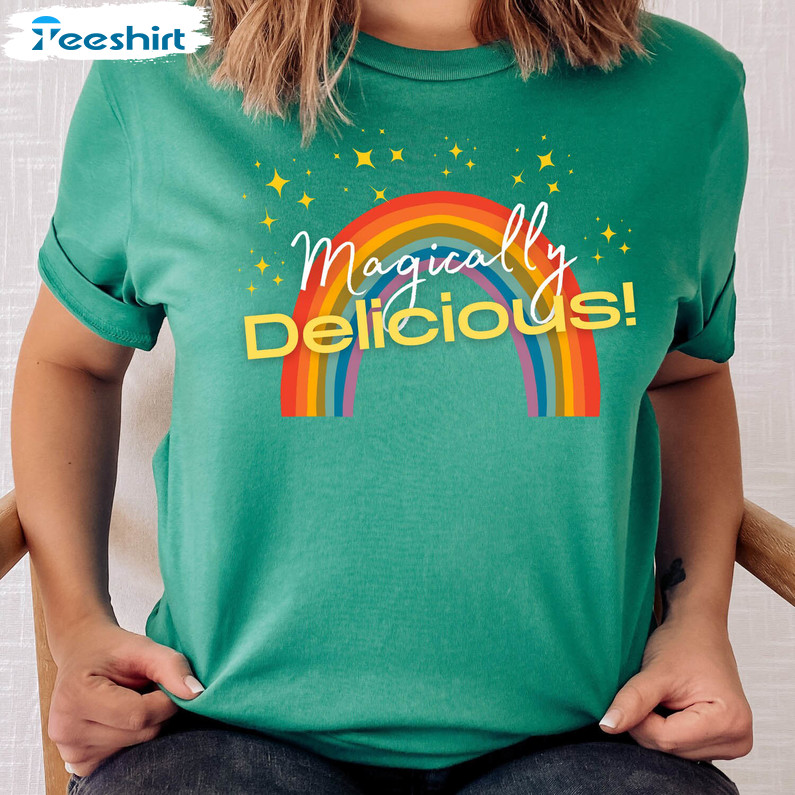 St Patrick S Day Shirt, Magically Delicious Rainbow Shamrock Long Sleeve Sweatshirt
