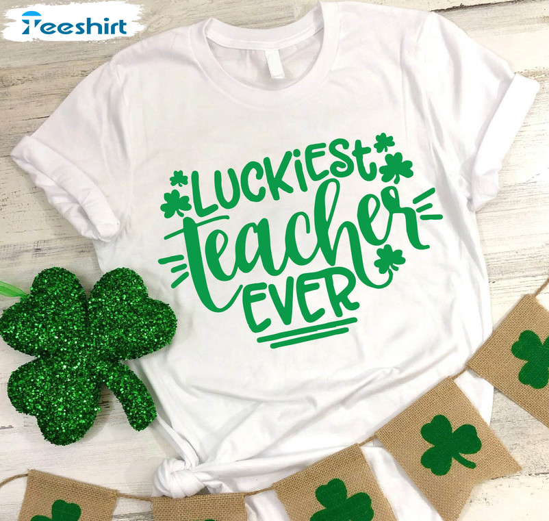 Luckiest Teacher Ever Vintage Shirt, Saint Patricks Day Tee Tops Long Sleeve