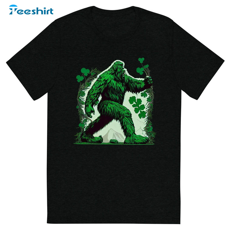 Shamrock Shirt Sasquatch Shirt, Trending St Patrick's Day Crewneck Unisex Hoodie