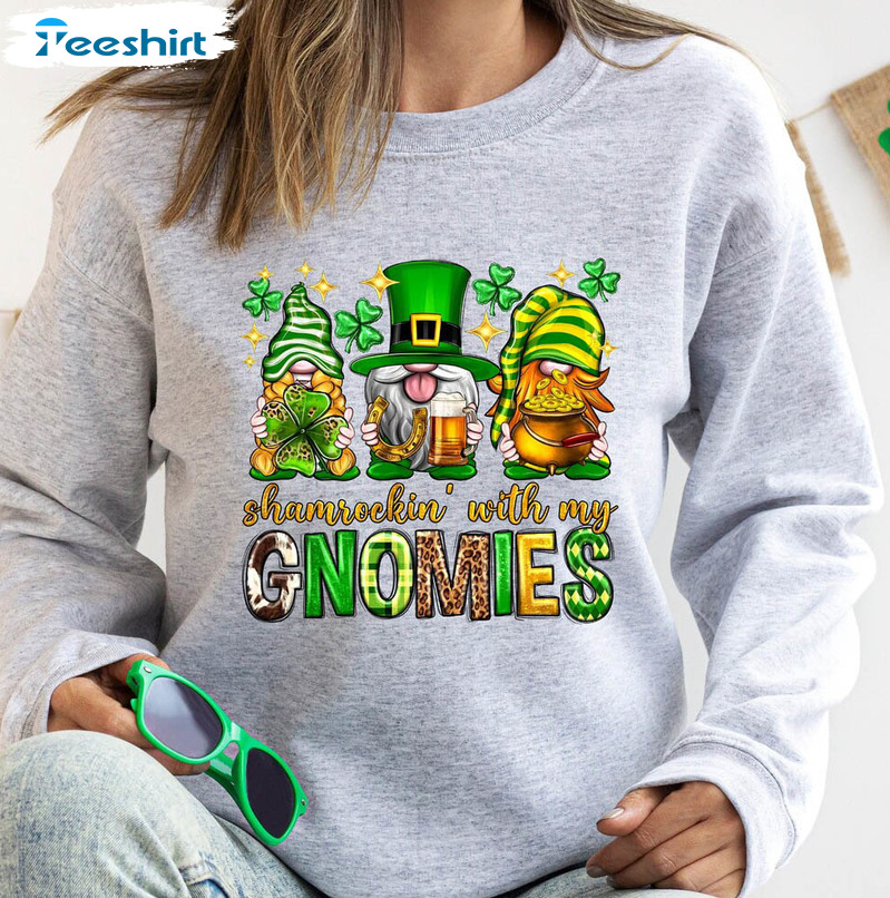 Vintage Shamrockin With My Gnomies Shirt, St Patricks Day Unisex Hoodie Long Sleeve