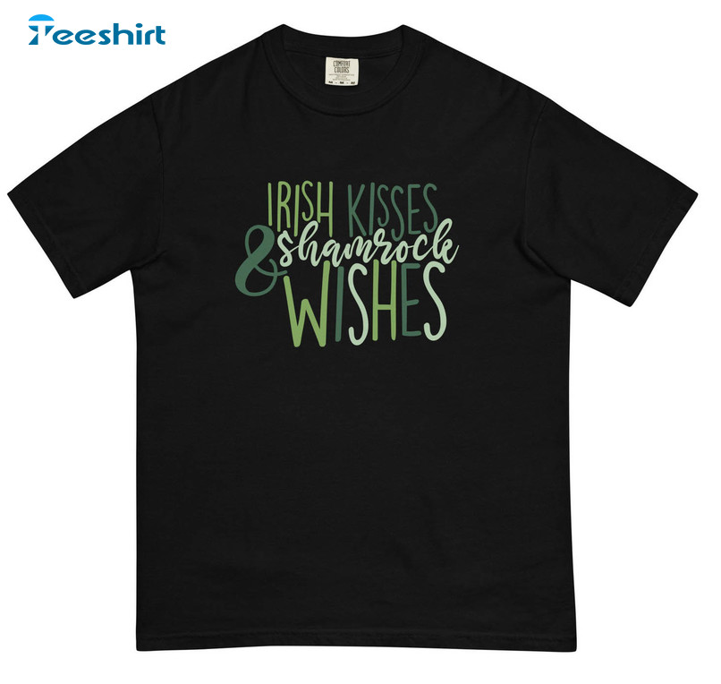 Irish Kisses Shamrock Wishes Shirt, St Patricks Day Unisex Hoodie Long Sleeve