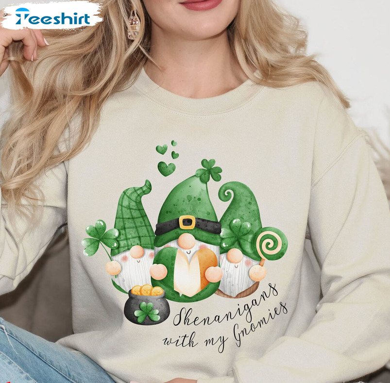 St Patricks Day Gnome Sweatshirt, Shenanigans With My Gnomies Sweater Short Sleeve