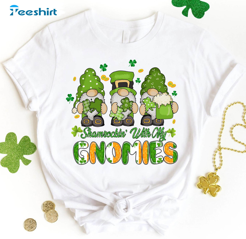 Shamrockin With My Gnomies Cute Shirt, St Patricks Day Unisex Hoodie Short Sleeve