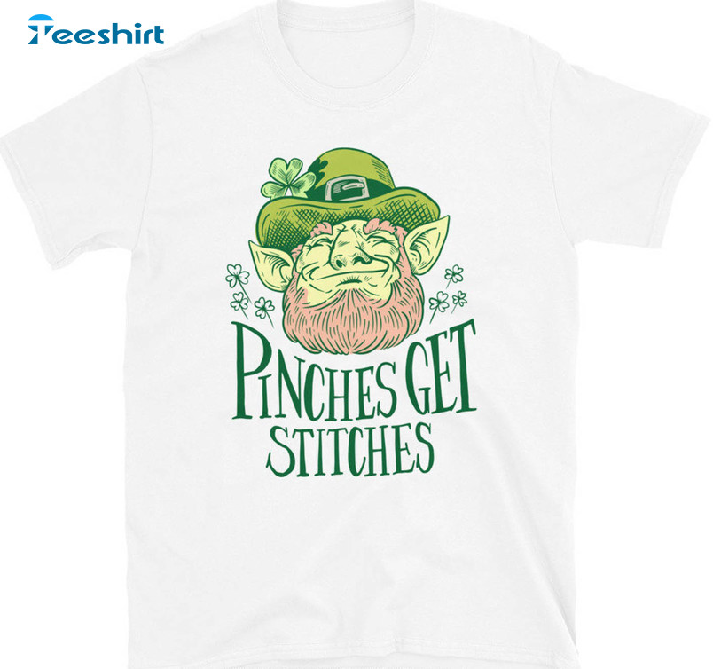 Pinches Get Stitches Funny Shirt, Irish Horseshoe St Patricks Day Long Sleeve Tee Tops