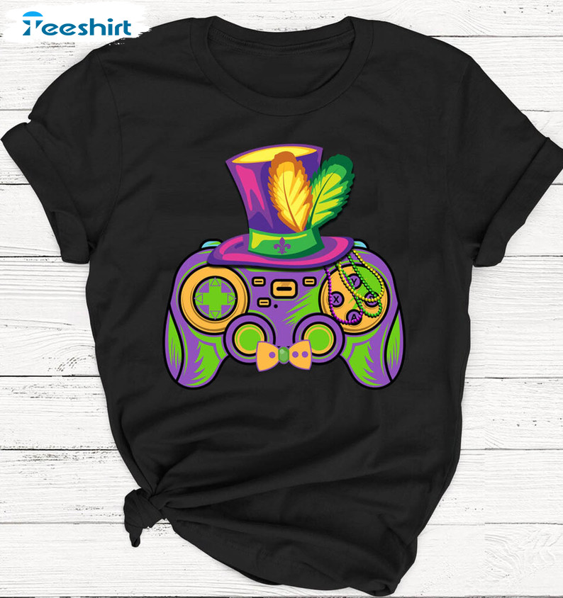 Mardi Gras Video Game Funny Shirt, Controller Jester Hat Game Lover Tee Tops Long Sleeve