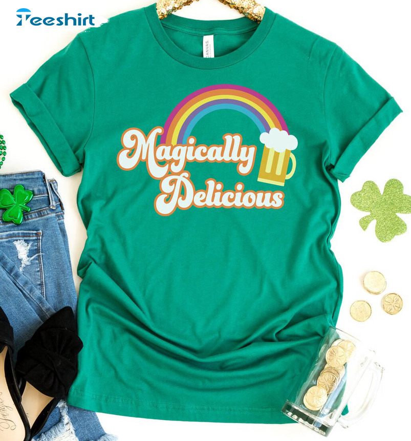 Magically Delicious Colorful Shirt, Cute St Patricks Day Short Sleeve Crewneck