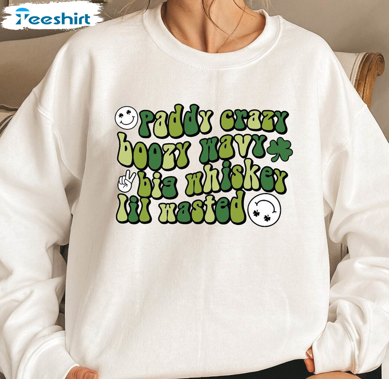 Paddy Crazy Boozy Wavy Cute Shirt, Shamrock Long Sleeve Sweatshirt