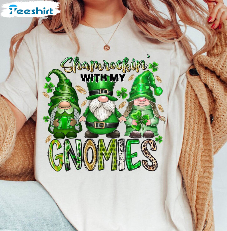 Shamrockin With My Gnomies Vintage Shirt, Patrick Day Unisex Hoodie Crewneck