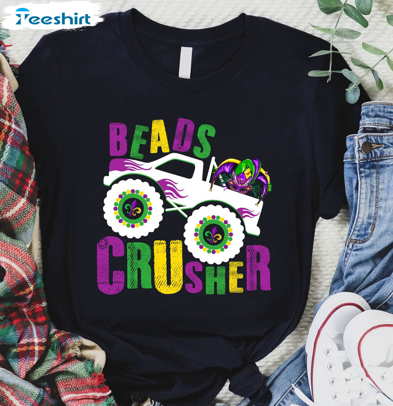 Beads Crusher Mardi Gras Shirt, Monster Truck Mardi Gras Crewneck Unisex Hoodie