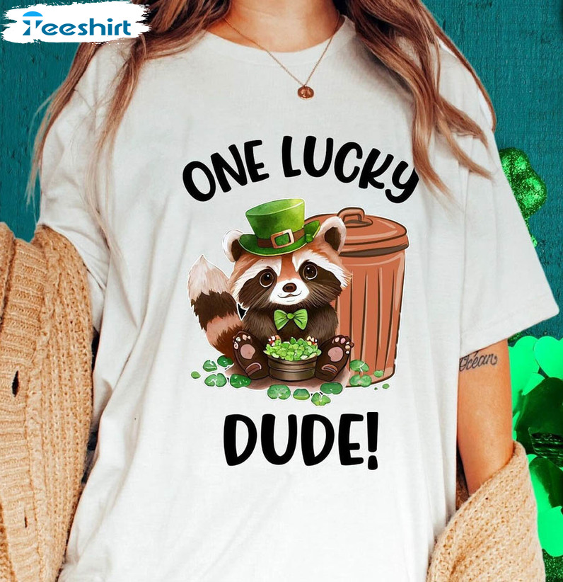 Trash Panda Raccoon One Lucky Dude Shirt, Funny Animal St Patricks Day Crewneck Unisex Hoodie