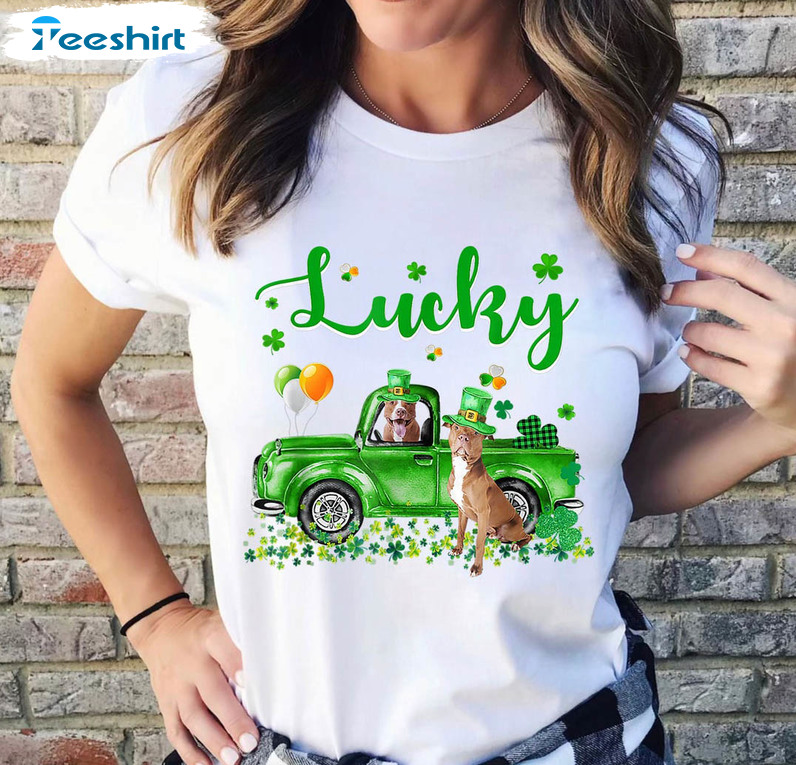 Lucky TruckSt Patricks Day Shirt, Trendy Shamrock Irish Unisex T-shirt Crewneck