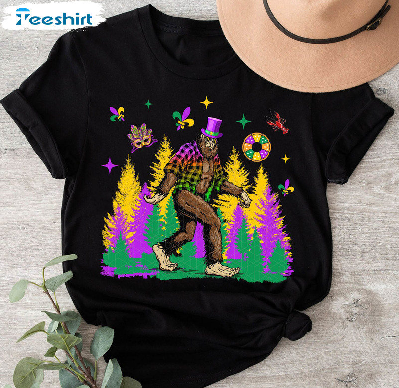 Bigfoot Mardi Gras Shirt, Funny Sasquatch Mardi Gras Sweatshirt Long Sleeve