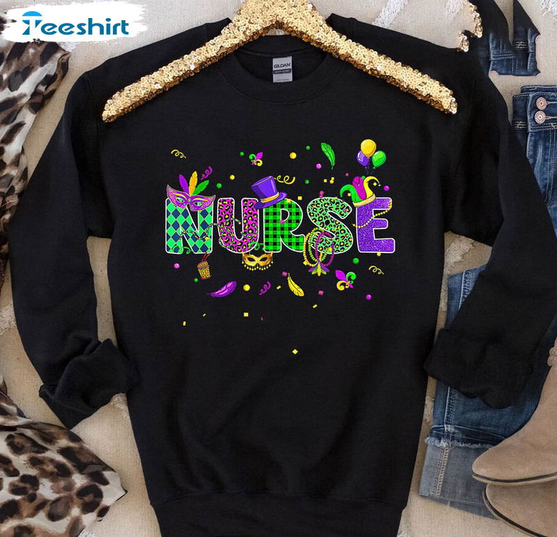 Nurse Mardi Gras Festival Shirt , Nursing Mardi Gras Fat Tuesday Long Sleeve Unisex Hoodie