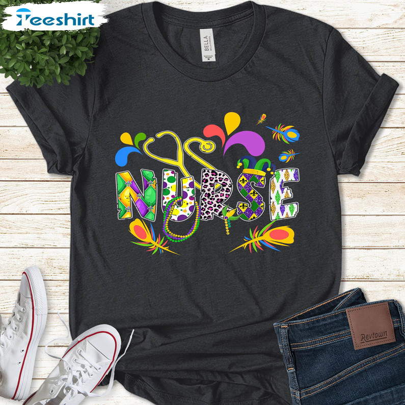 Mardi Gras Nurse Trendy Shirt, Stethoscope Nurse Unisex T-shirt Long Sleeve