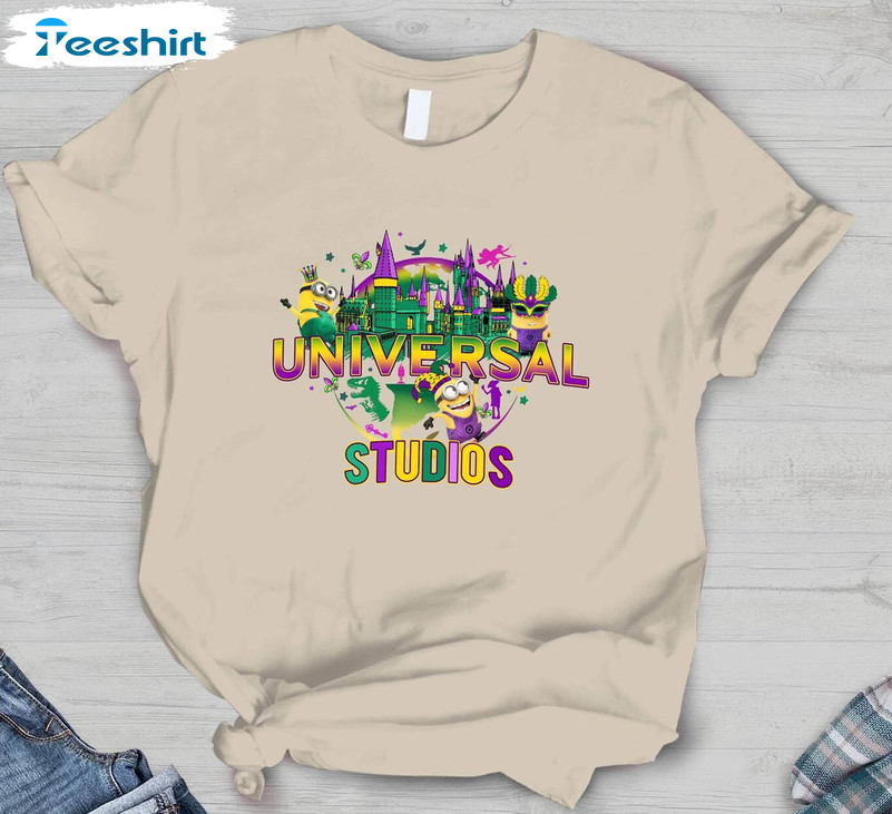 Universal Studios Mardi Gras Funny Shirt, Minions Mardi Gras Crewneck Unisex T-shirt