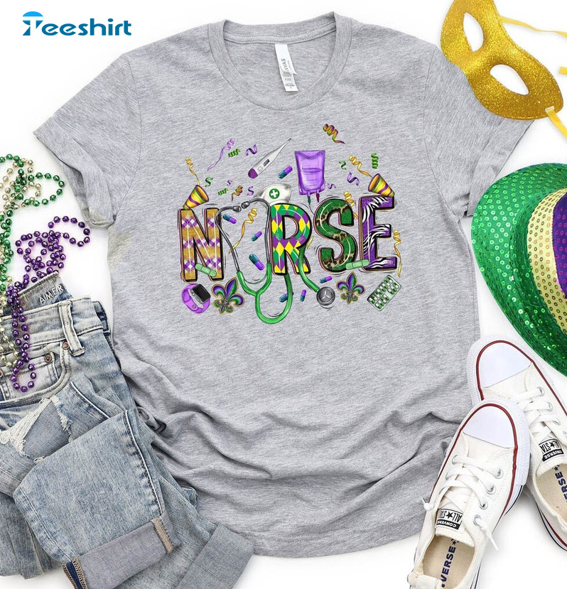 Mardi Gras Nurse Vintage Shirt, Fat Tuesday Long Sleeve Unisex T-shirt