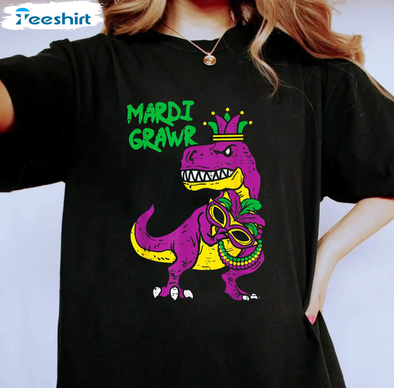 Dinosaur Mardi Gras Shirt, Funny Fat Tuesday Unisex Hoodie Crewneck