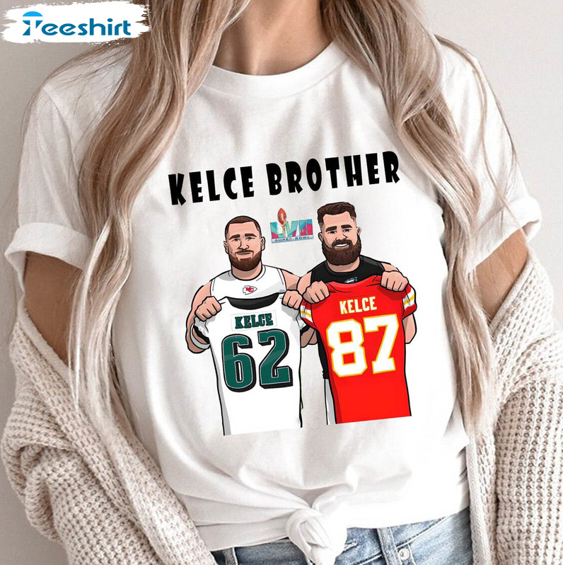 Kelce Brothers Shirt, Jason Kelce Vs Travis Kelce Super Bowl Crewneck Short Sleeve