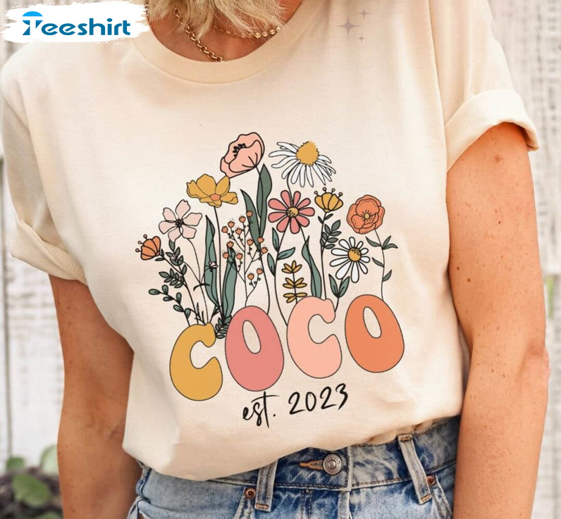 Wildflowers Grandma Shirt, Coco Est 2023 Unisex T-shirt Long Sleeve