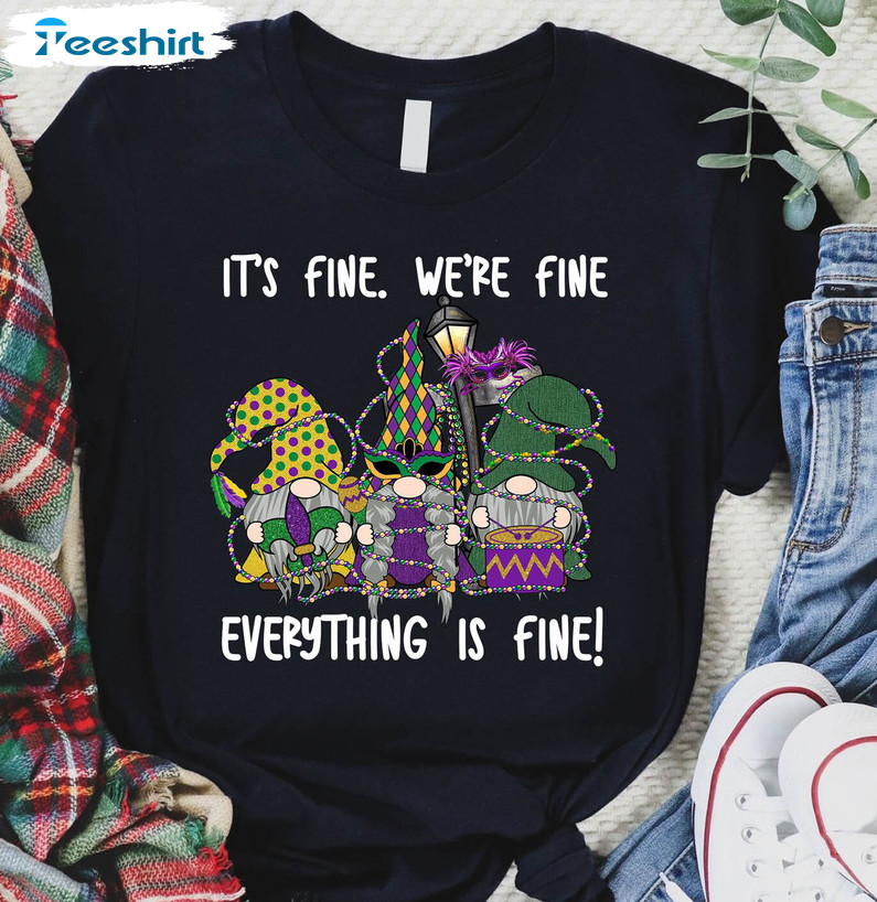 It's Fine I'm Fine Everything Is Fine Mardi Gras Vintage Shirt, Mardi Gras Crewneck Unisex T-shirt