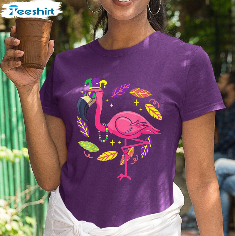 Flamingo Lover Mardi Gras Shirt , New Orleans Carnival Crewneck Unisex Hoodie