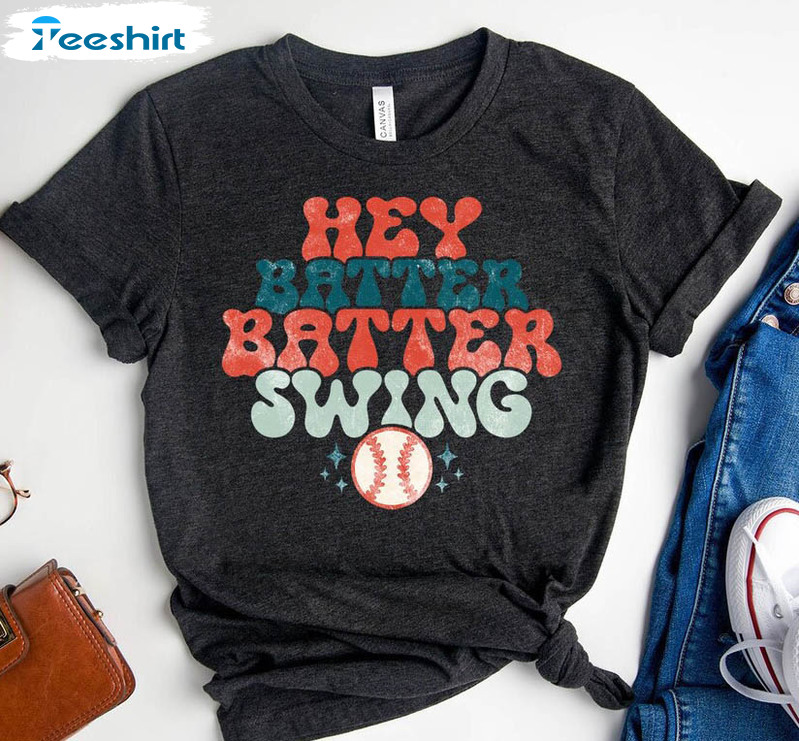 Hey Batter Batter Swing Trendy Shirt, Baseball Short Sleeve Tee Tops
