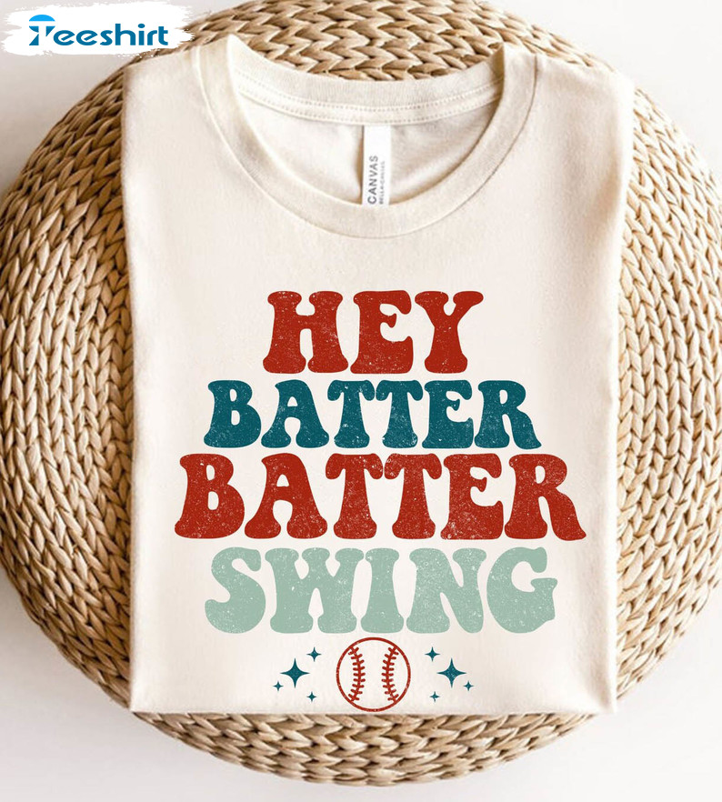 Hey Batter Batter Swing Baseball Shirt, Trending Baseball Mom Tee Tops Short Sleeve