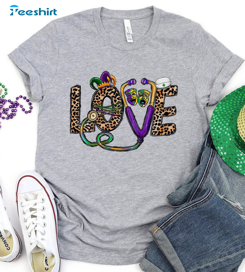 Mardi Gras Love Nurse Shirt, Funny Mardi Gras Nurse Sweatshirt Long Sleeve