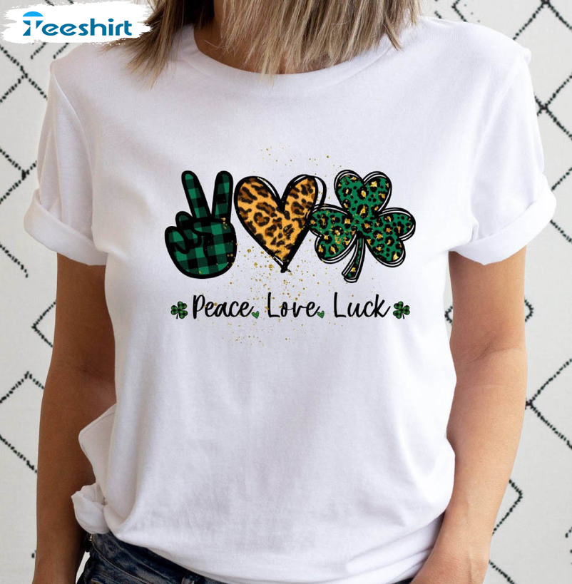 Peace Love Luck Retro Shirt, St Patricks Day Unisex Hoodie Crewneck