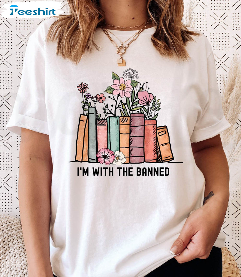 I'm With The Banned Vintage Shirt, Floral Book Long Sleeve Unisex T-shirt