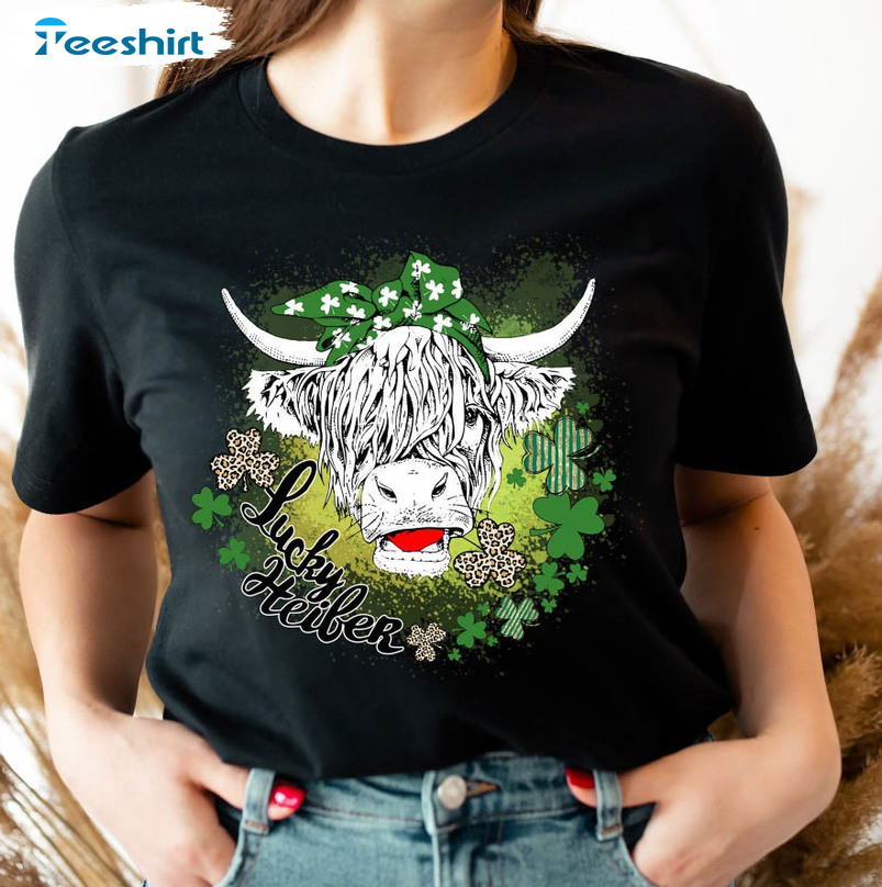 Lucky Heifer St Patricks Shirt, Four Leaf Clover Long Sleeve Unisex Hoodie