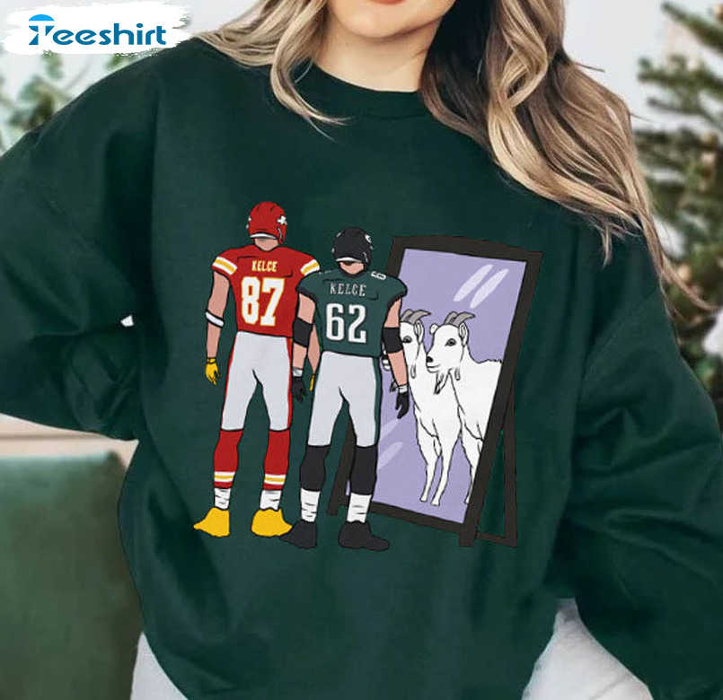 Travis And Jason Kelce Mirror Goats Shirt, Funny Super Bowl Lvii Crewneck Short Sleeve