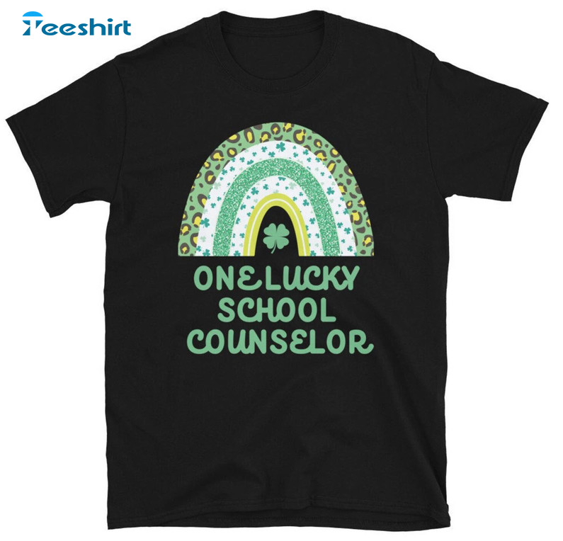 One Lucky School Counselor Funny Shirt, Rainbow St Patricks Day Long Sleeve Tee Tops