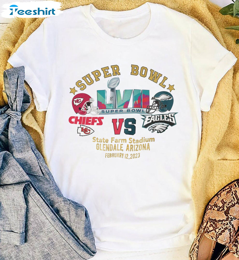 Super Bowl Lvii 2023 Shirt, Philadelphia Eagles Vs Kansas City Chiefs Tee Tops Short Sleeve