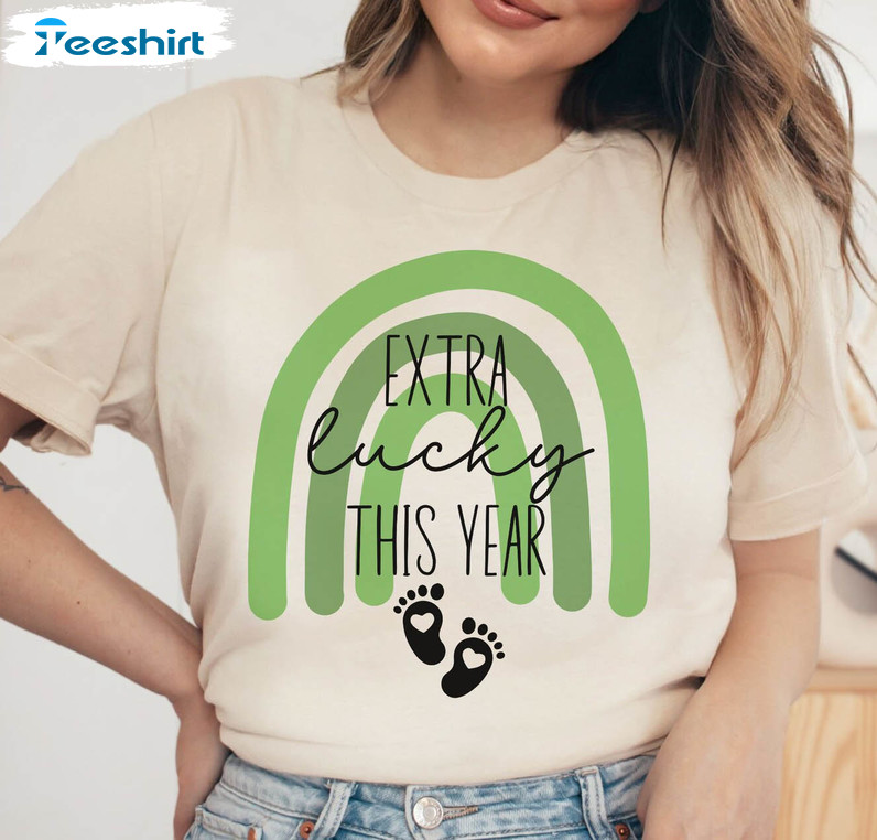 Extra Lucky This Year Cute Shirt, Mom To Be St Patricks Day Short Sleeve Sweater