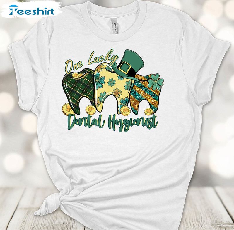 Saint Patricks Day One Lucky Dental Hygienist Shirt, Vintage Short Sleeve Long Sleeve