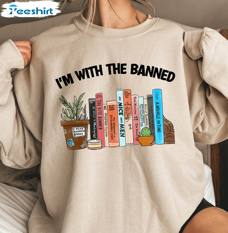 I'm With The Banned Trendy Shirt, Bookish Banned Books Short Sleeve Tee Tops