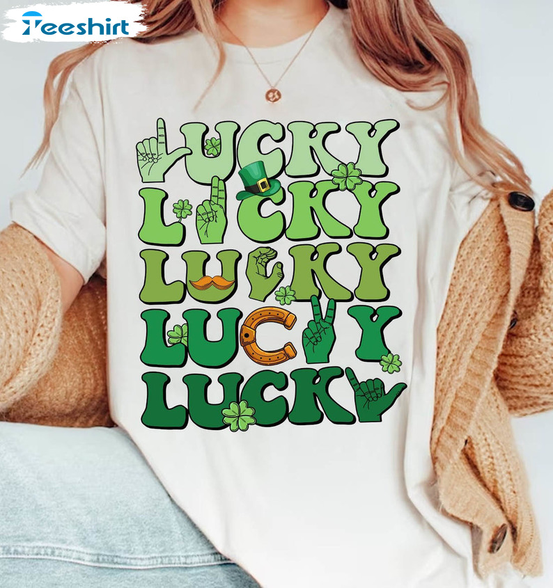Asl St Patrick Shirt , Lucky Sign Language Trendy Long Sleeve Unisex Hoodie