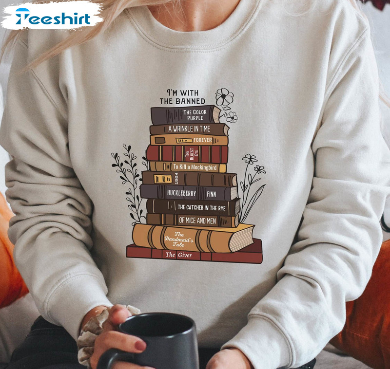 Vintage I'm With The Banned Shirt, Reading Books Lovers Long Sleeve Unisex Hoodie